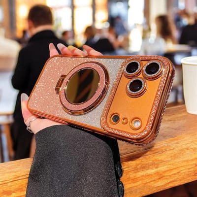 Premium Diamond Stone Stand Soft Case With camera lens protection For iphone 17 Pro /17 Pro Max_img_3