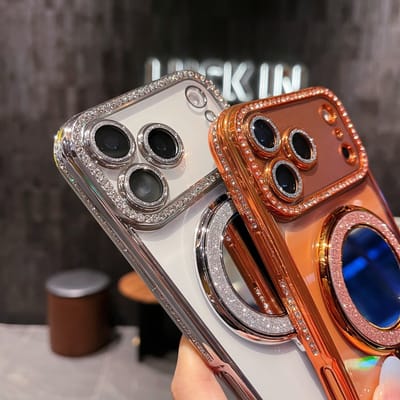 Premium Diamond Stone Stand Soft Case With camera lens protection For iphone 17 Pro /17 Pro Max_img_0