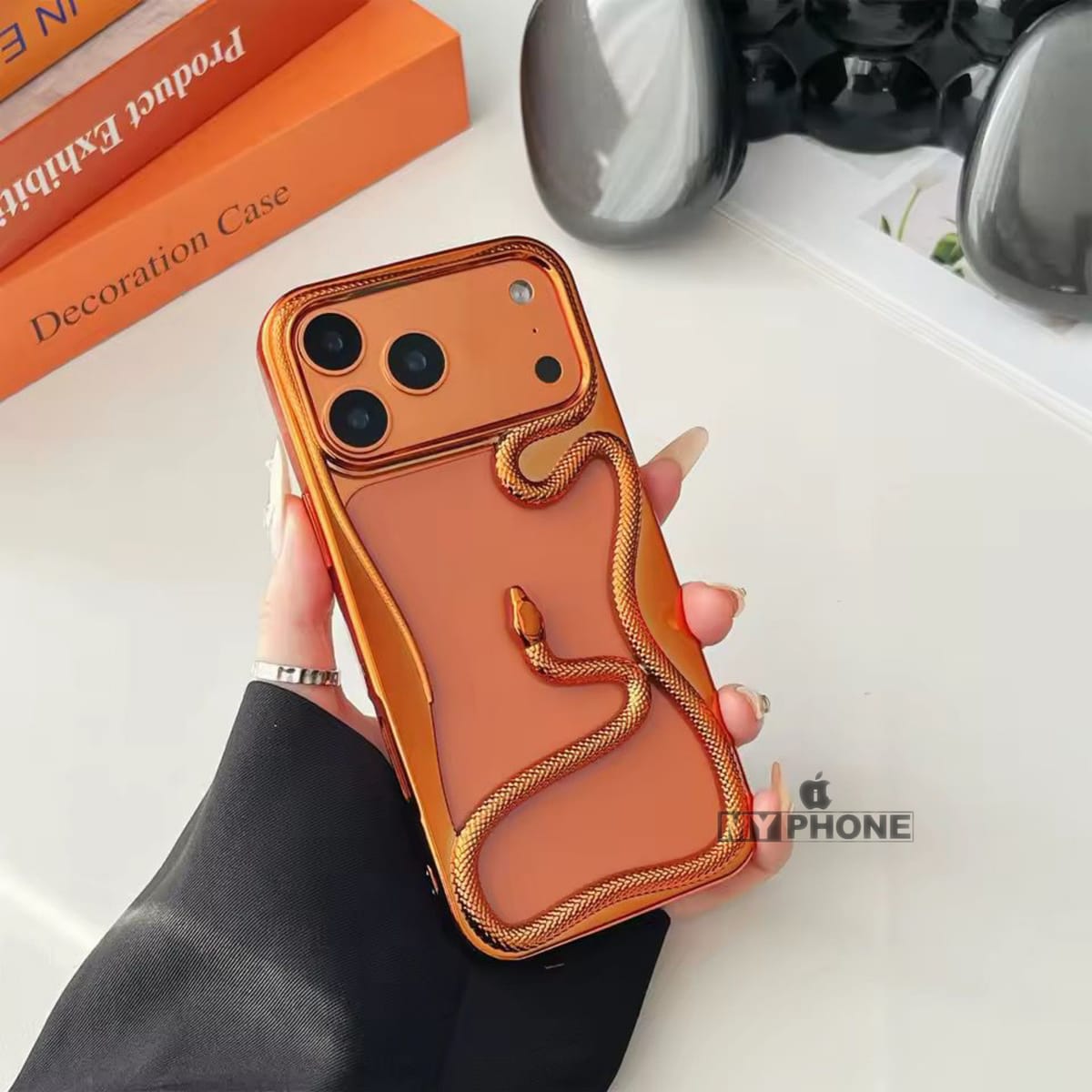 Luxury Gold 3D Snake Embossed iPhone Soft Case with Electroplated Glossy Finish