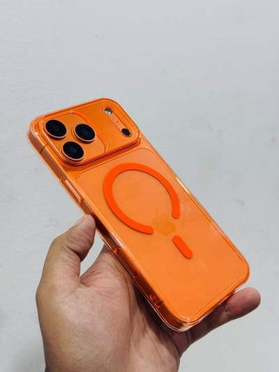 Stylish Orange Anti-Yellow Hard Glow transparent MagSafe Case_img_0