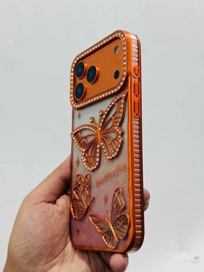 🦋💫 Orange Soft 3D Butterfly Stone Transparent Case 🧡✨ Bling + Butterfly perfection!_img_1