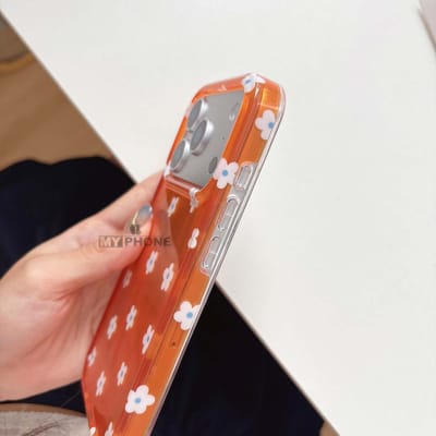 Premium Trending Korean Style Aesthetic: Sunset Orange Blossom Glitter Floral Case_img_4