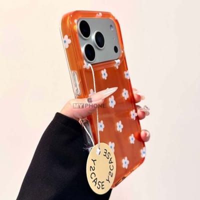 Premium Trending Korean Style Aesthetic: Sunset Orange Blossom Glitter Floral Case_img_6