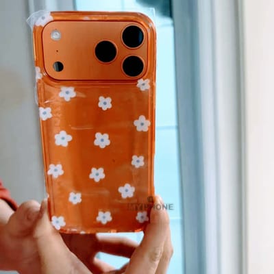 Premium Trending Korean Style Aesthetic: Sunset Orange Blossom Glitter Floral Case_img_3