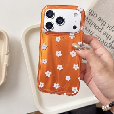 Premium Trending Korean Style Aesthetic: Sunset Orange Blossom Glitter Floral Case_img_7