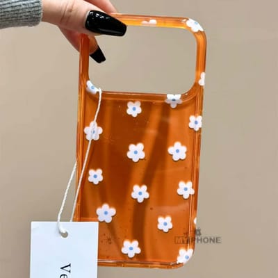 Premium Trending Korean Style Aesthetic: Sunset Orange Blossom Glitter Floral Case_img_8