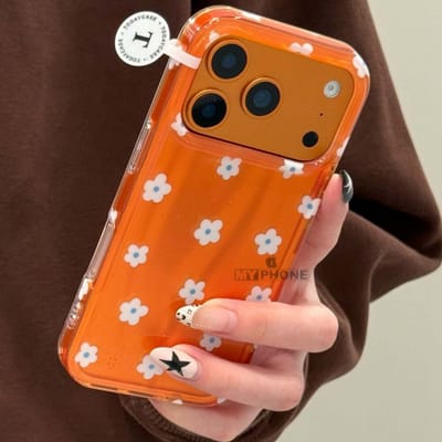Premium Trending Korean Style Aesthetic: Sunset Orange Blossom Glitter Floral Case_img_0