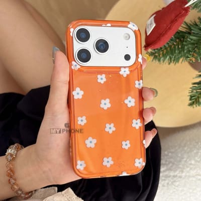 Premium Trending Korean Style Aesthetic: Sunset Orange Blossom Glitter Floral Case_img_2